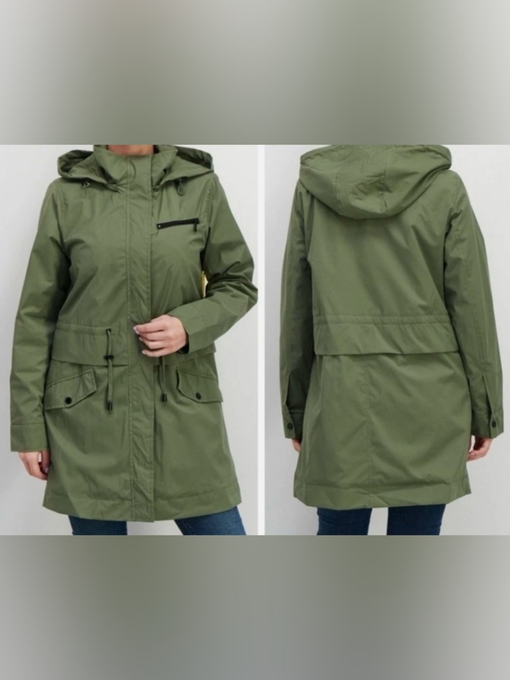 Two by Vince Camuto Olive Hooded Trench Coat Women’s size XL Rain Jacket